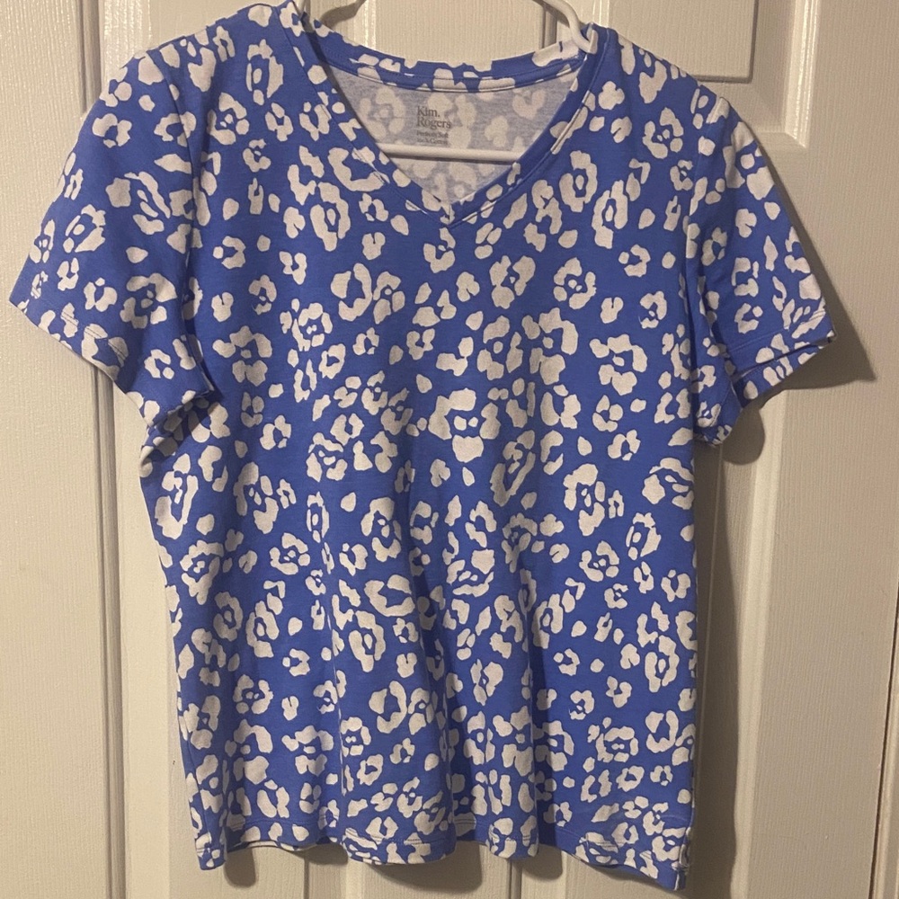 Kim Rogers Soft Blue and White Cotton Top